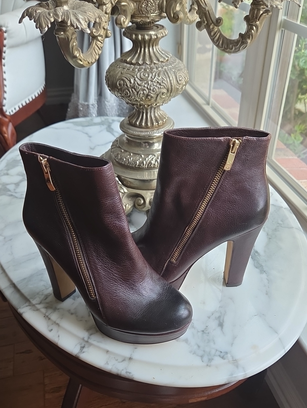 Vince Camuto Women’s Leather Ankle Boots - with Gold Zipper